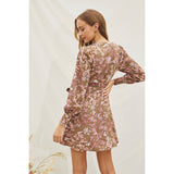 Floral Mini Wrap Dress: TAUPE/MAUVE