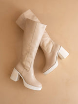 The Juniper Beige | Platform Knee-High Boots: Beige / 8