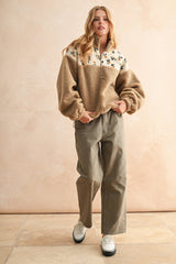 FLORAL PRINT SHERPA PULLOVER: L