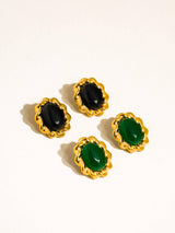 Eulie 18K Gold Non-Tarnish Vintage Stone Oval Earring: Green