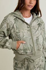 TREE CAMO PRINTED CROP HOODIE JACKET: SAGE CAMO / L