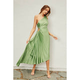 Olympia Asymmetrical Pleated Maxi Dress: BLUE SAPPHIRE