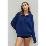 Cable Knit X Waffle Boxy Sweater: STAR SAPPHIRE
