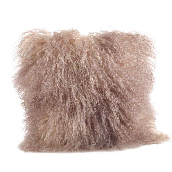 Mongolian Lamb Fur Pillow - Poly Filled: Oyster / Polyester Insert / 20"