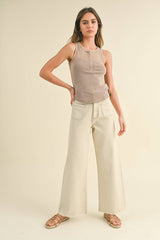 MMP1913   STRAIGHT WIDE LEG PANTS WITH FRONT POCKET: WASHED BEIGE / L
