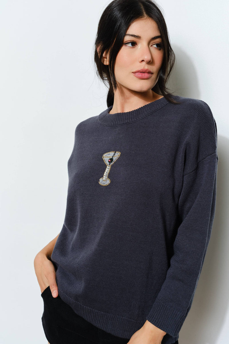 SORA MARTINI BEAD SWEATER - Trendy, Fun, Cozy: Charcoal / S
