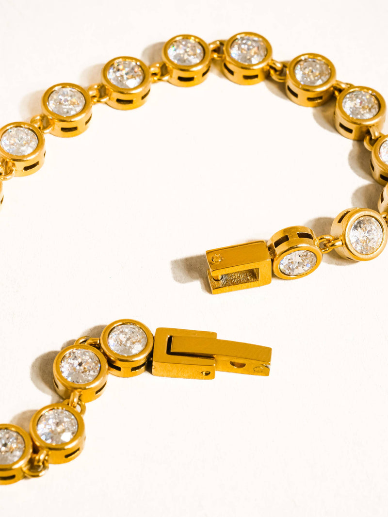 Amity 18K Gold Non-Tarnish Round Rhinestone Bracelet: Yellow Gold