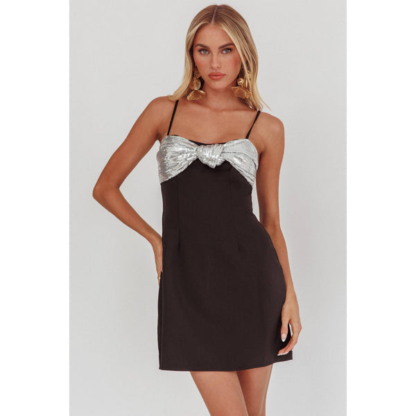 SEQUIN BOW MINI DRESS: BLACK/SILVER / XS-S-M-L(1-3-2-1)