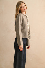LACE TRIM KNITTED CARDIGAN: Black / M