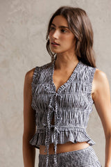 SMOCKED GINGHAM TOP M