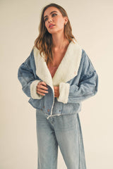 SHERPA LINED DENIM JACKET: DENIM / M/L