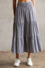 TIERED GINGHAM MIDI SKIRT L