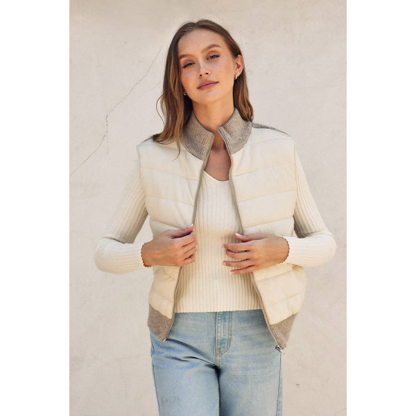 Sherpa and Puff Contrast Vest (1): CREAM OAT