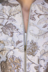 Floral Metallic Jacquard Bomber Jacket L