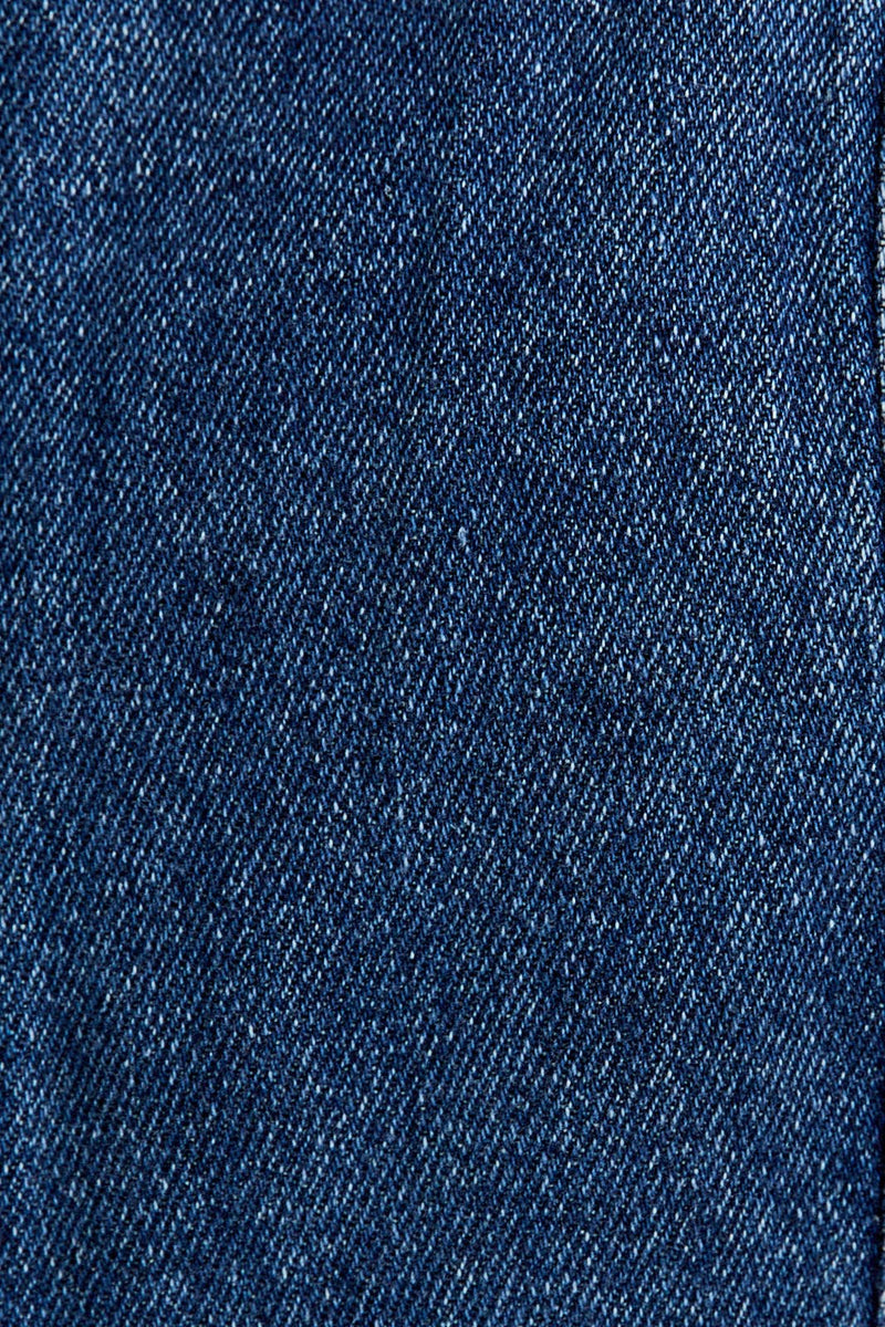 DENIM MINI DRESS WITH FRONT SNAP BUTTON CLOSURE: DENIM / S