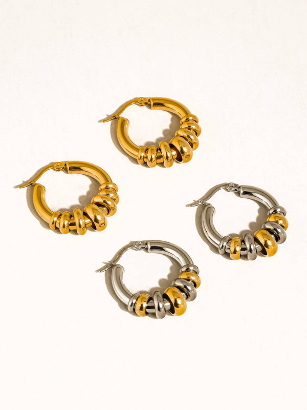 Novine 18K Gold Non-Tarnish Two Tone Hoop Earring: Yellow Gold