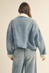 SHERPA LINED DENIM JACKET: DENIM / M/L