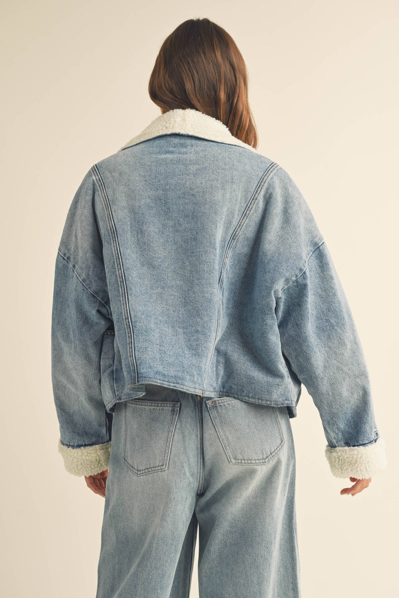 SHERPA LINED DENIM JACKET: DENIM / M/L