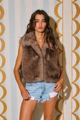 IT2645 Zip-Up Faux Fur Crop Jacket: TAUPE / S-M-L (2-2-2)