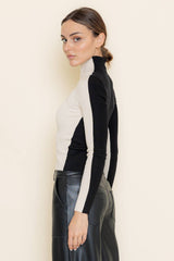 Mock neck color block long sleeve sweater top-TI5519FO: GREY/BLUE / Contemporary / S