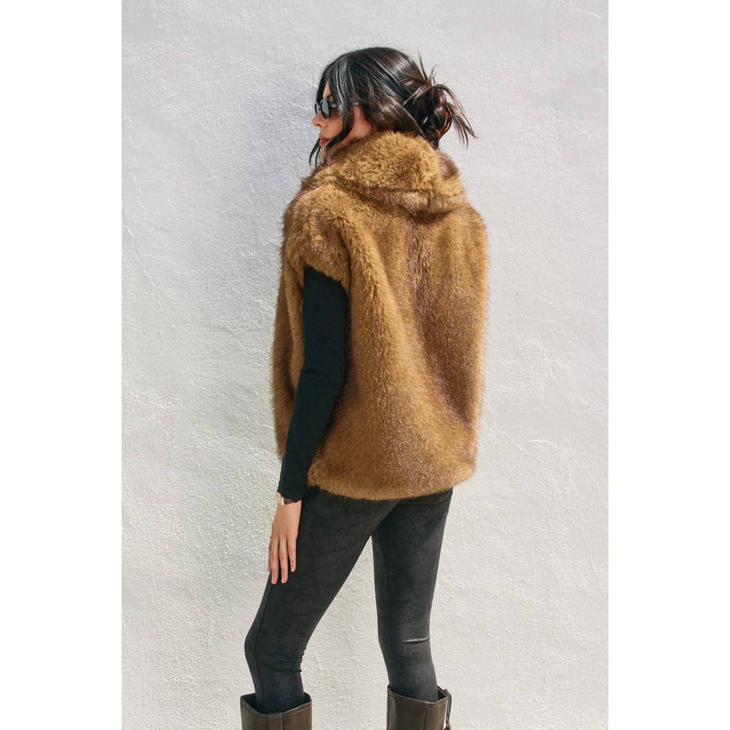 Snow Angel Collared Furry Vest: FRENCH STONE