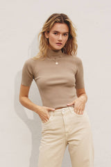 FW4762 Mock Neck Short Sleeve Sweater