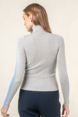 Mock neck color block long sleeve sweater top-TI5519FO: GREY/BLUE / Contemporary / S