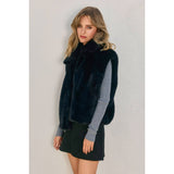 Wind Whispers Faux Fur Collared Vest: BLACK