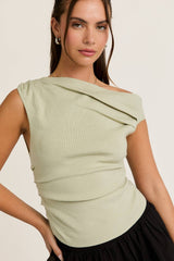 ASYMMETRICAL NECK SWEATER TOP: Black / L