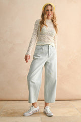 LACE TEXTURED LONG SLEEVE BLOUSE L