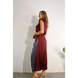 TOP AND COLOR BLOCK SKIRT: WINE / M