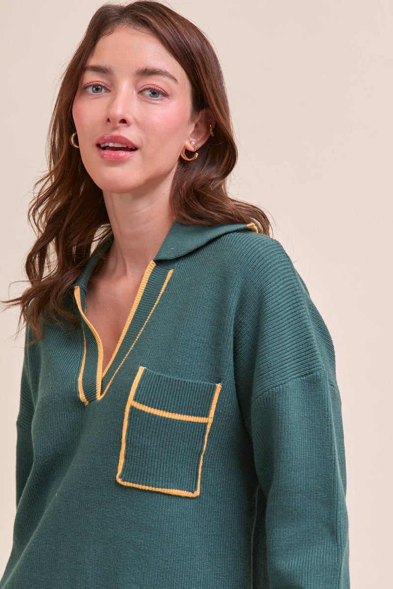 COLLARED SWEATER: Ivory Black / M