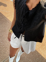 Black Sleeveless Blouse Front Tie