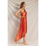 Olympia Asymmetrical Pleated Maxi Dress: BLUE SAPPHIRE