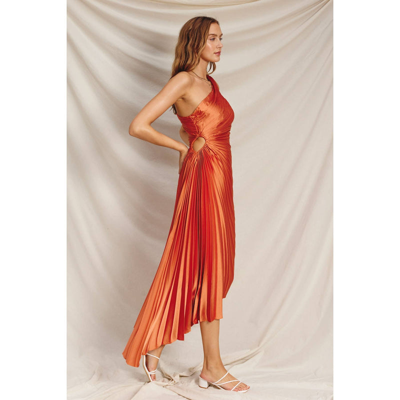 Olympia Asymmetrical Pleated Maxi Dress: BLUE SAPPHIRE