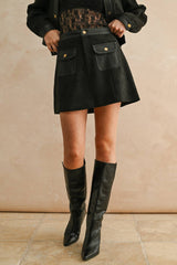 SUEDE WITH PLEATER SKIRT: BLACK / S