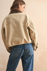 J5341   COLLAR CONTRASTED UTILITY JACKET: Beige / L