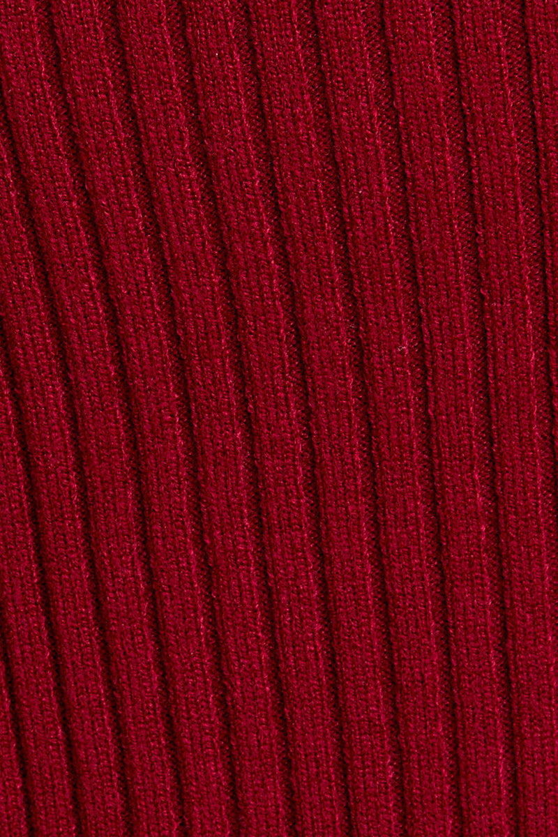 ONE SHOULDER RIBBED DIFFERENCE DETAIL SWEATER TOP: H BROWN / S