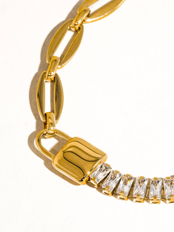 Benson 18K Gold Non-Tarnish Rhinestone Chain Bracelet: Yellow Gold