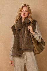 Wind Whispers Faux Fur Collared Vest: BLACK