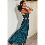 Olympia Asymmetrical Pleated Maxi Dress: BLUE SAPPHIRE