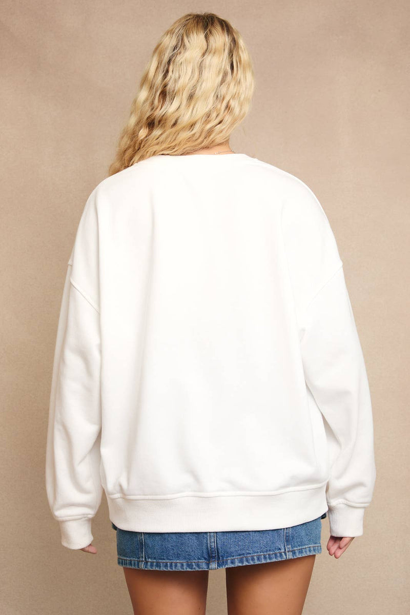 "FOOTBALL" PATCH WORK OVERSIZED SWEATSHIRT: White / L