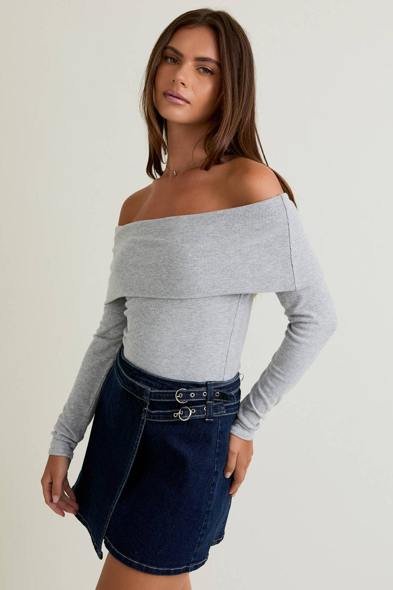 OFF SHOULDER LONG SLEEVE TOP: CRIMSON / M