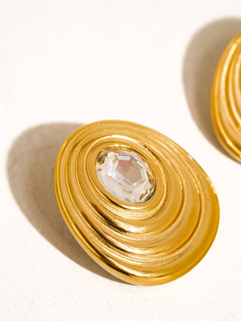 Dorée 18K Gold Non-Tarnish Oval CZ Stud: Yellow Gold