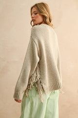 FRINGE SWEATER TOP: STONE / M