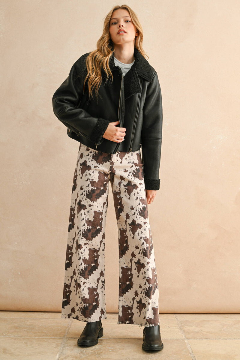 BIKER JACKET: BLACK/BROWN / L