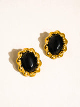 Eulie 18K Gold Non-Tarnish Vintage Stone Oval Earring: Green