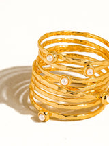 18K Gold Vintage Multi-Band Pearl/CZ Ring: Yellow Gold / Mireth-CZ