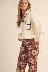 COLLARED SWEATER: Chocolate Ivory / M