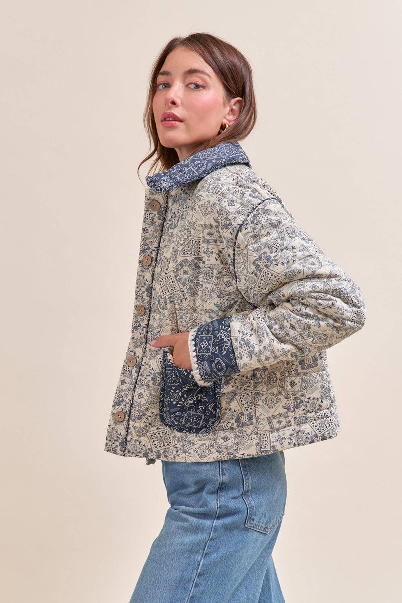 BANDANA PRINT JACKET: Navy / L